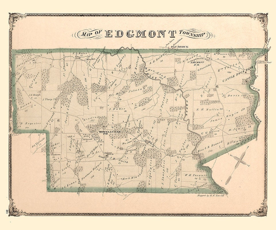 1875 Map of Edgmont Township Delaware County Pennsylvania