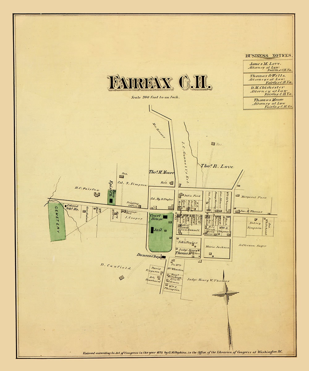 1879 Map of Fairfax Court House Virginia