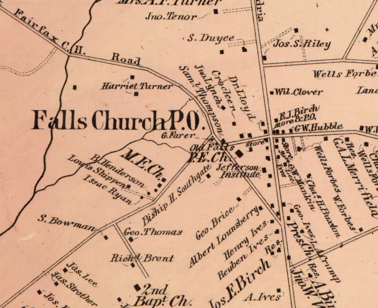 1879 Map of Falls Church Fairfax County Virginia