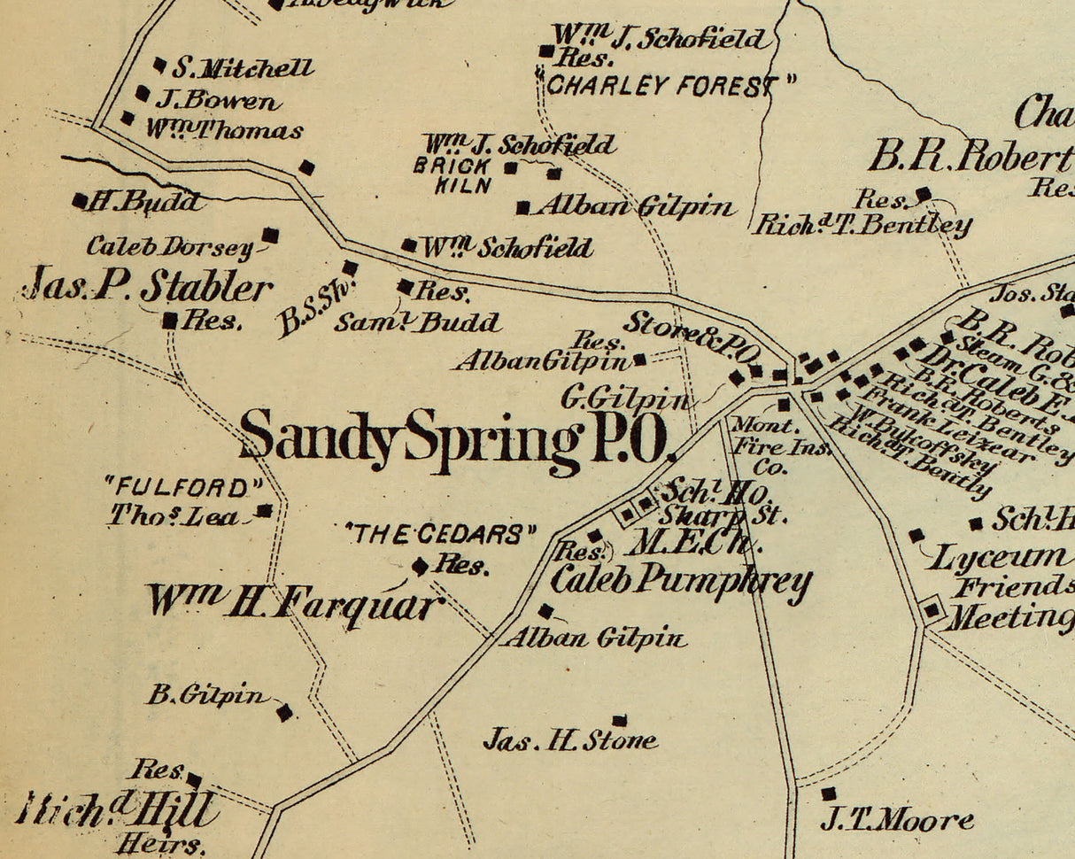 1879 Map of Sandy Spring and Brookville Montgomery County Virginia