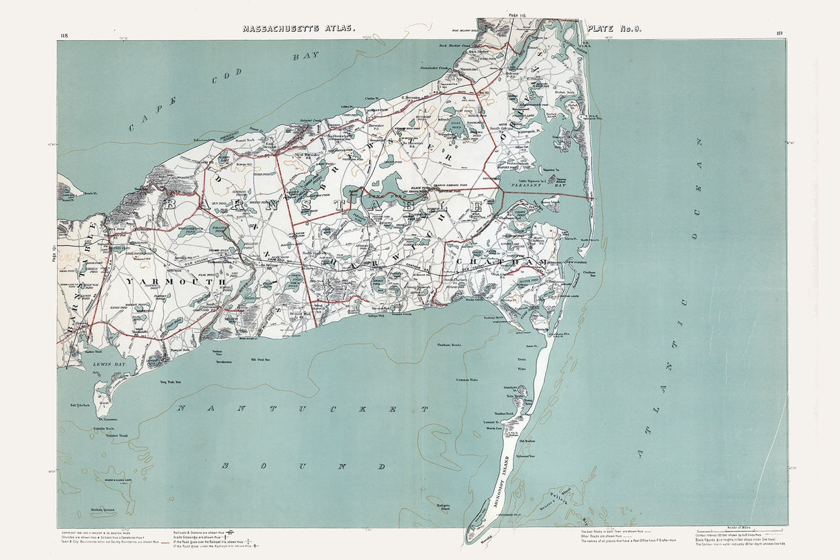 1891 Map of Barnstable County Massachusetts Nantucket Sound