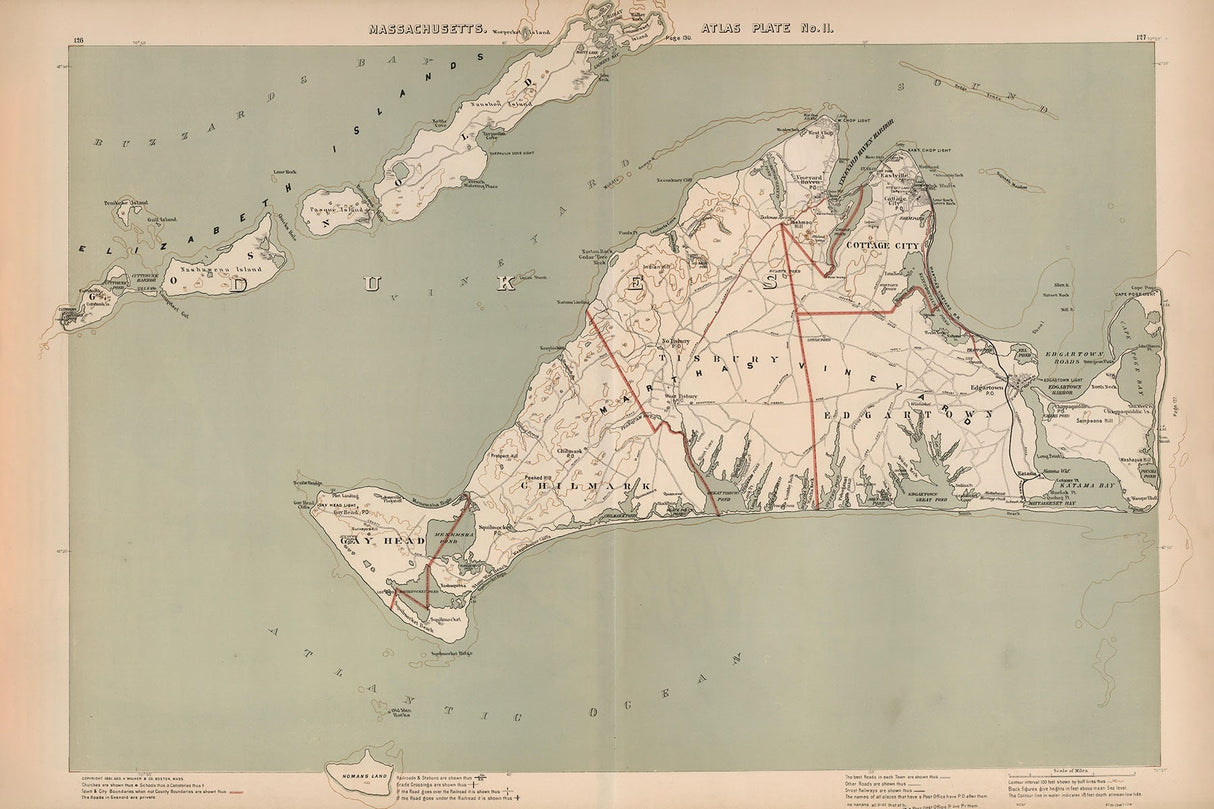 1891 Map of Marthas Vineyard Massachusetts