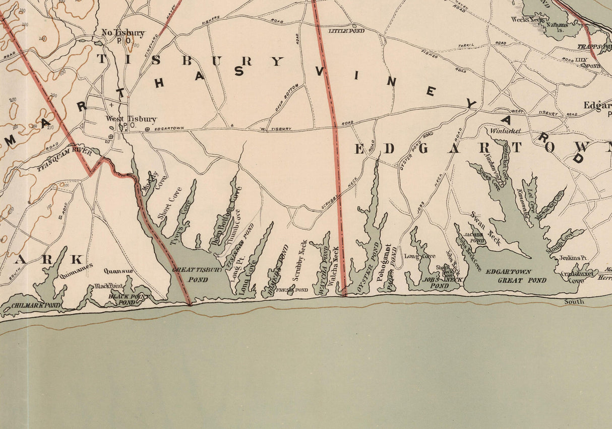 1891 Map of Marthas Vineyard Massachusetts