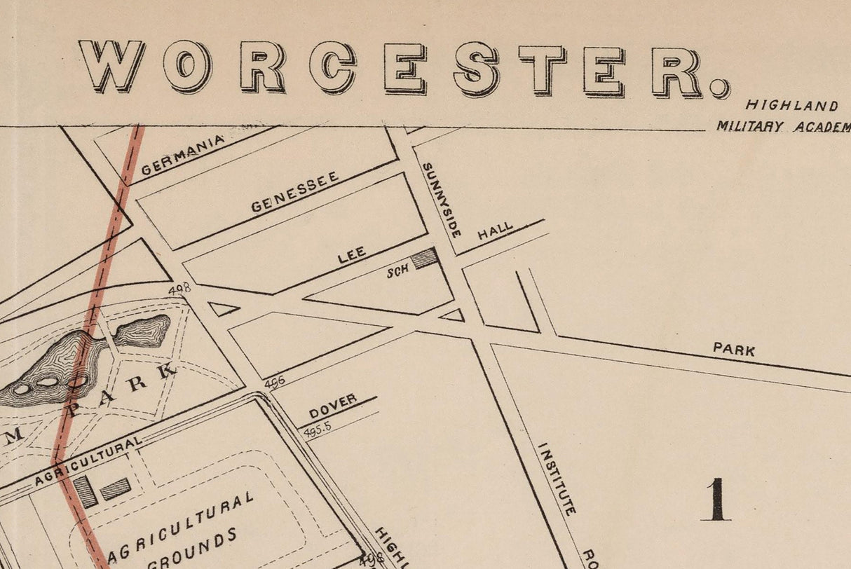1891 Map of Worcester Massachusetts
