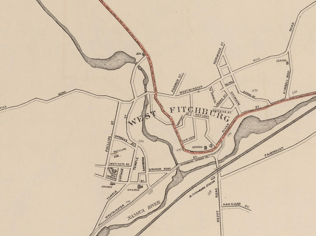 1891 Map of Fitchburg Massachusetts