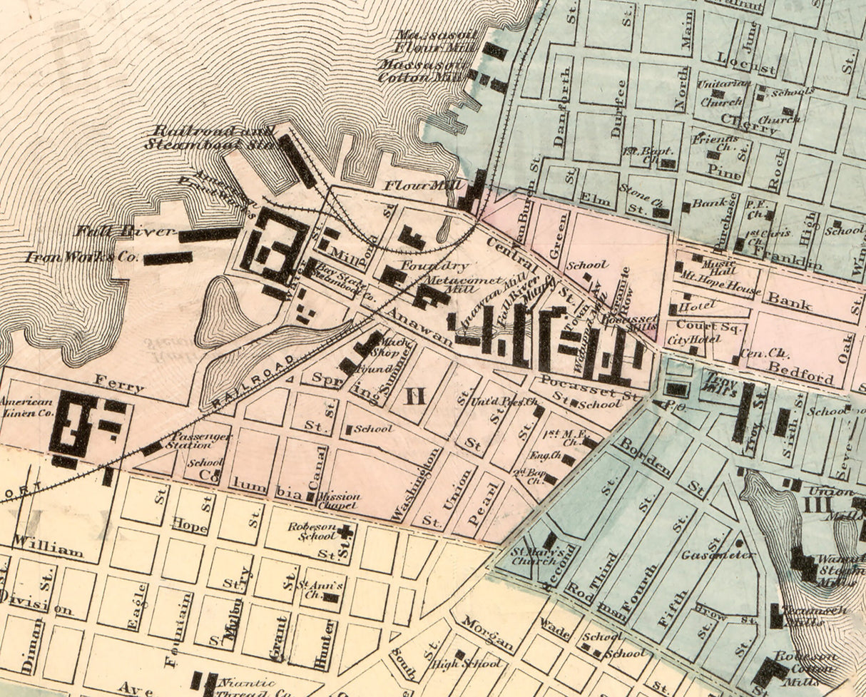 1874 Map of Fall River Massachusetts