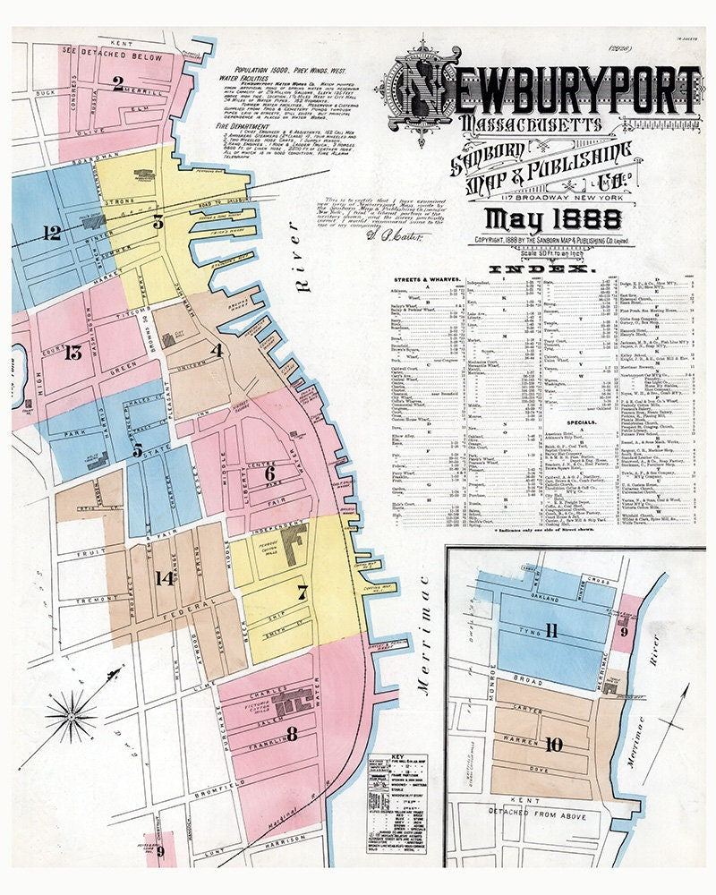 1888 Town Map of Newburyport Essex County Massachusetts