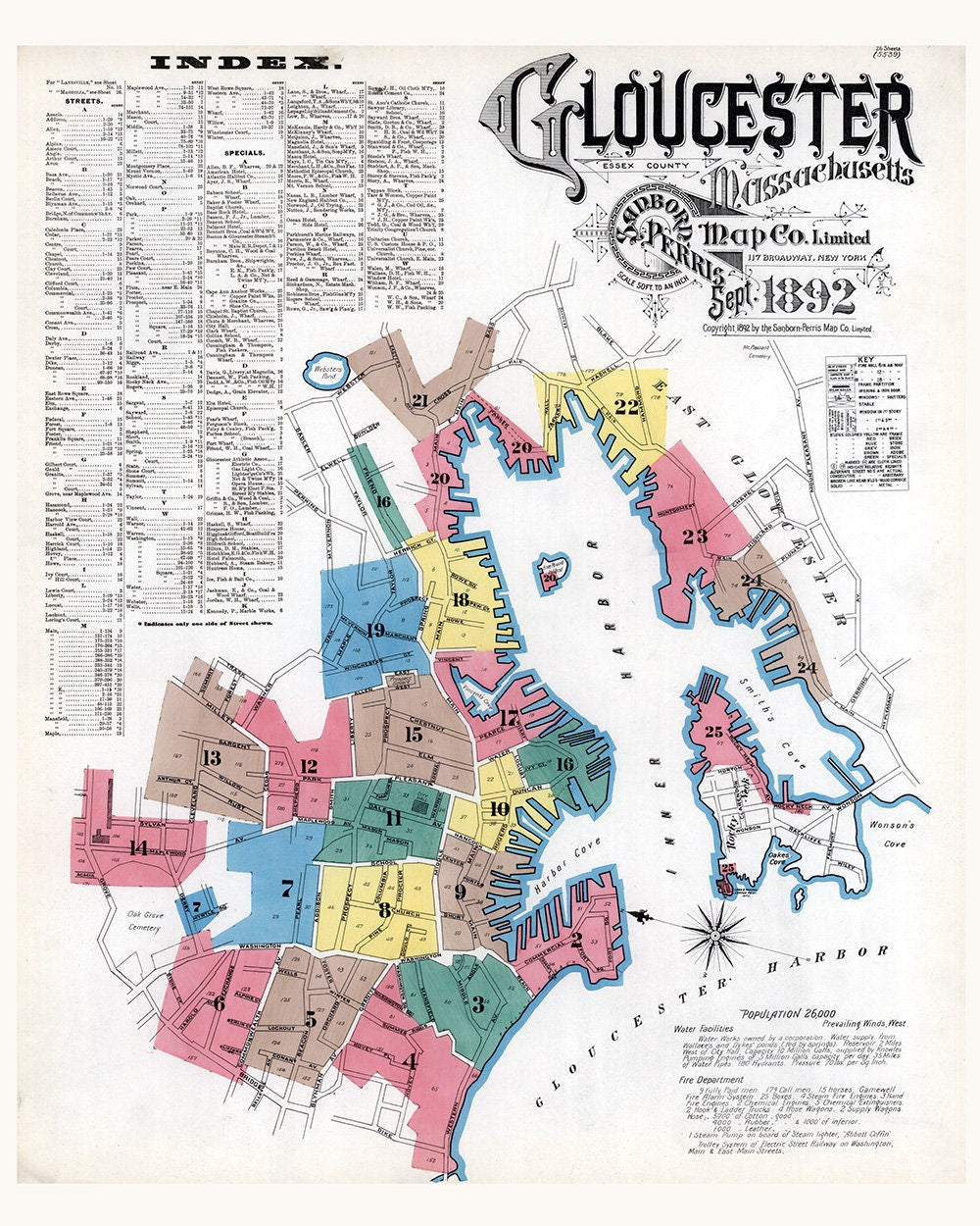 1892 Town Map of Gloucester Essex County Massachusetts