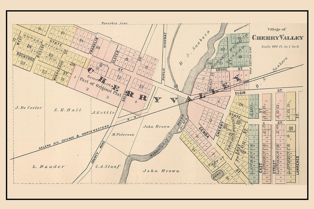 1886 Map of Cherry Valley Winnebago County Illinois