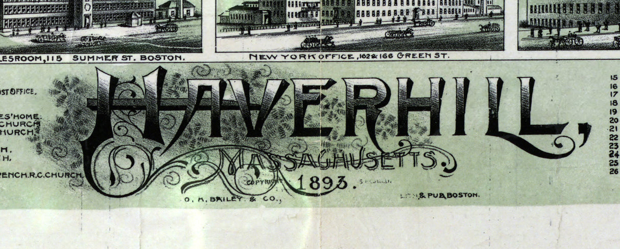 1893 Panoramic Map of Haverhill Massachusetts