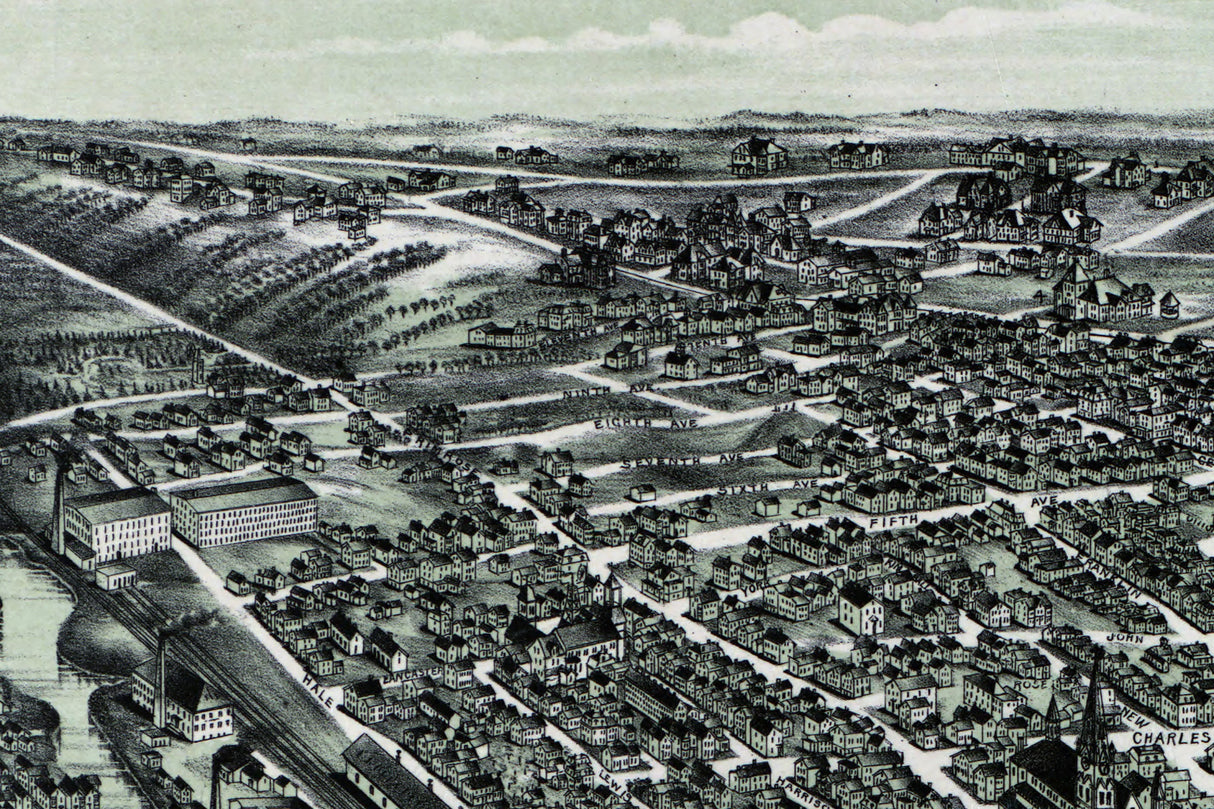 1893 Panoramic Map of Haverhill Massachusetts