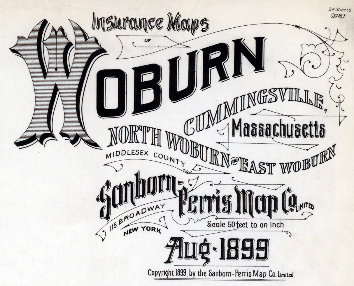 1899 Town Map of Woburn Middlesex County Massachusetts