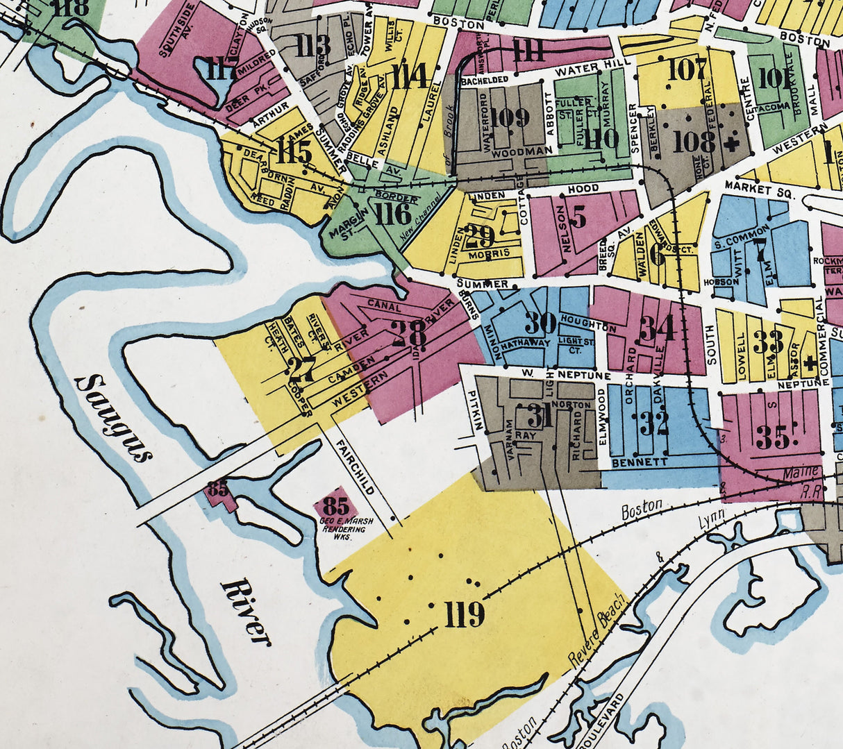 1908 Town Map of Lynn Essex County Massachusetts
