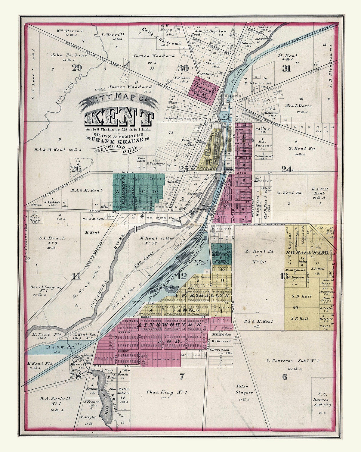 1874 Map of Kent Portage County Ohio