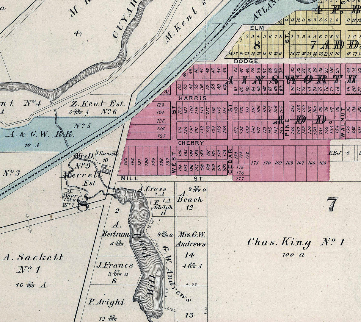 1874 Map of Kent Portage County Ohio