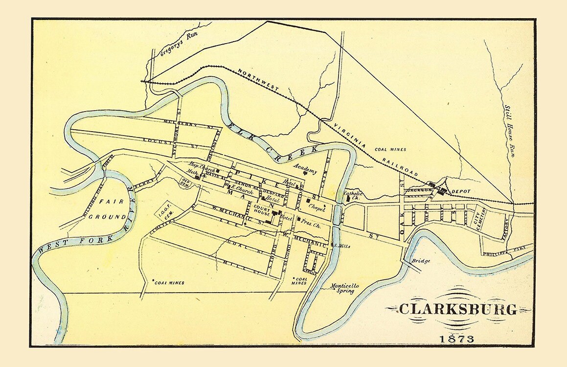 1873 Map of Clarksburg West Virginia