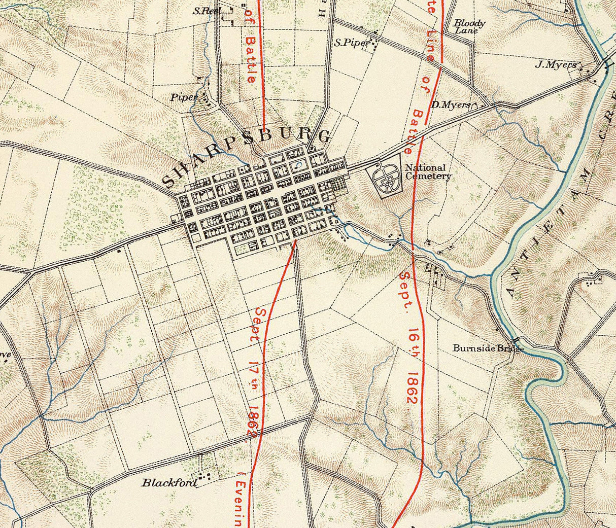 1867 Map Battle of Antietam Sharpsburg Maryland and Harpers Ferry