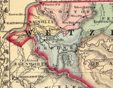 1873 Map of Wetzel Monongalia Marion Doddridge and Harrison County West Virginia