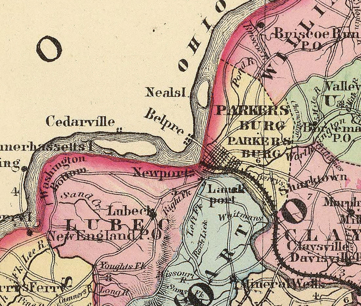 1873 Map of Tyler Ritchie Pleasants Wood and Wirt County West Virginia