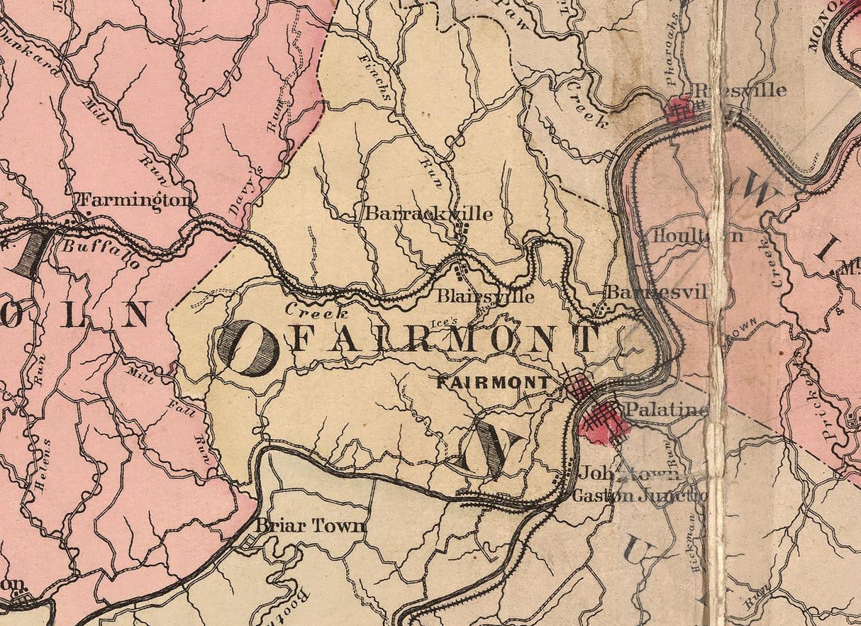 1886 Map of Marion and Monongalia County West Virginia