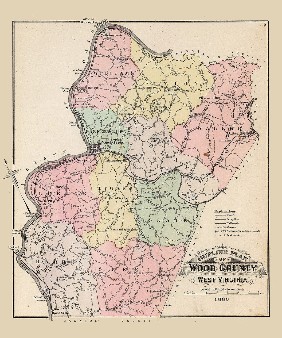 1886 Map of Wood County West Virginia