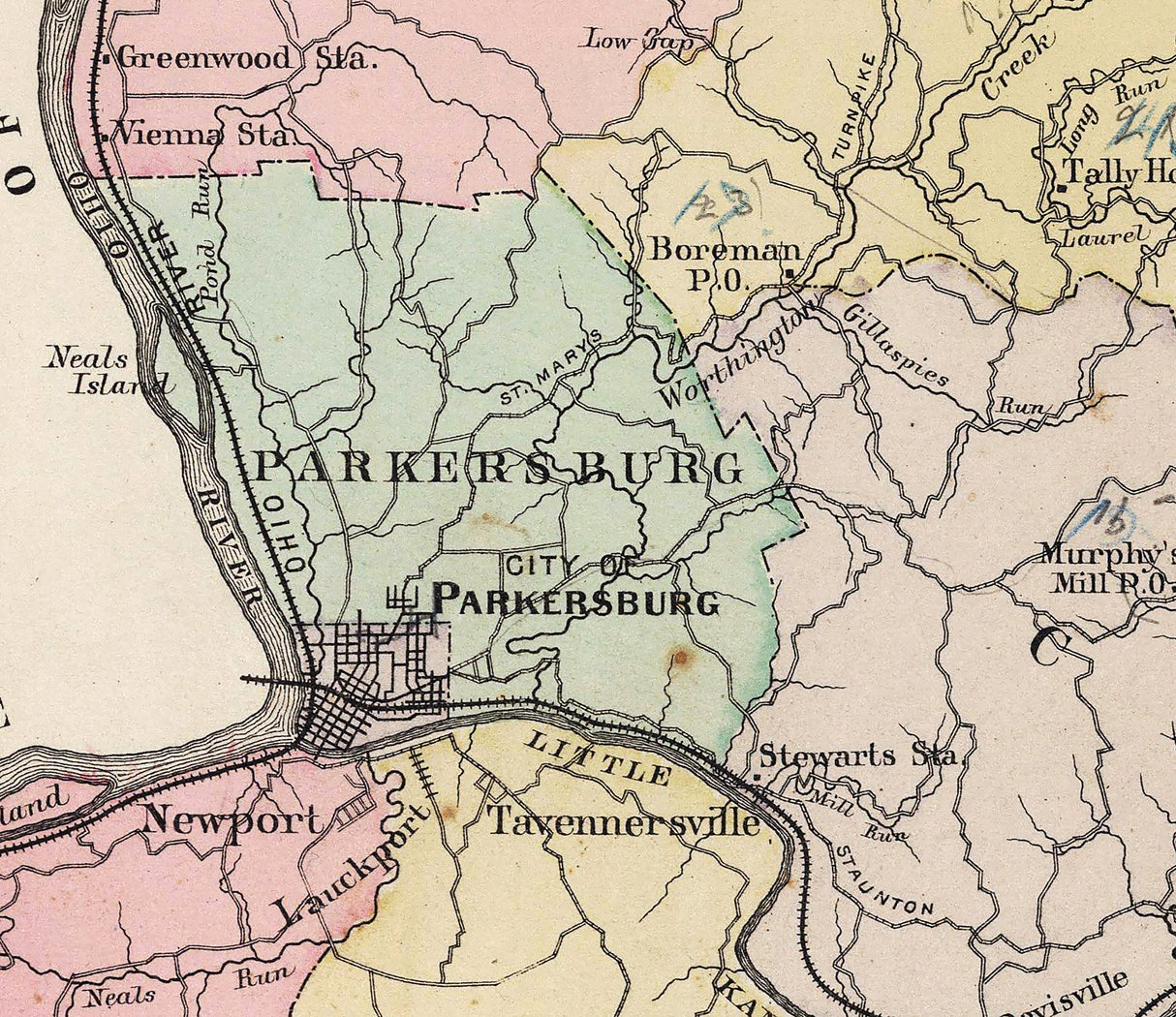 1886 Map of Wood County West Virginia