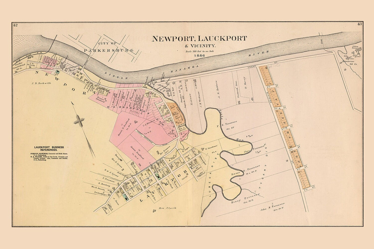 1886 Map of Newport Lauckport West Virginia