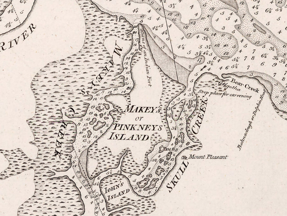 1776 Nautical Chart of Dawfoskee Sound South Carolina