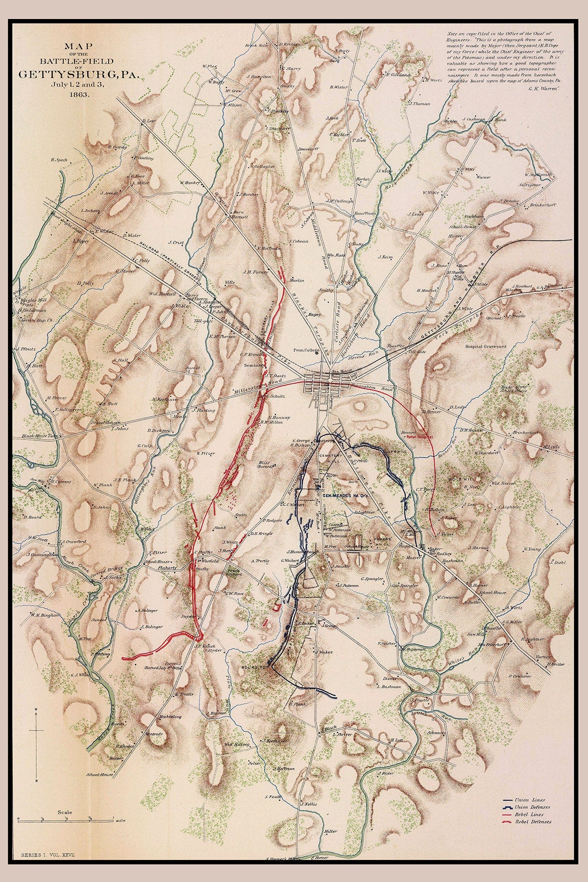 1863 Map of Gettysburg Pennsylvania Civil War