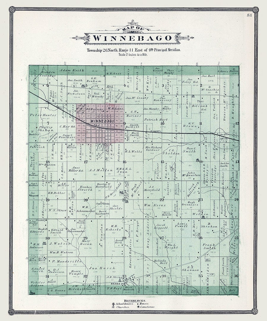 1886 Map of Winnebago Township Winnebago County Illinois