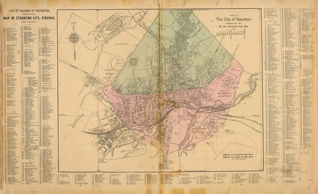 1885 Map of Staunton Augusta County Virginia