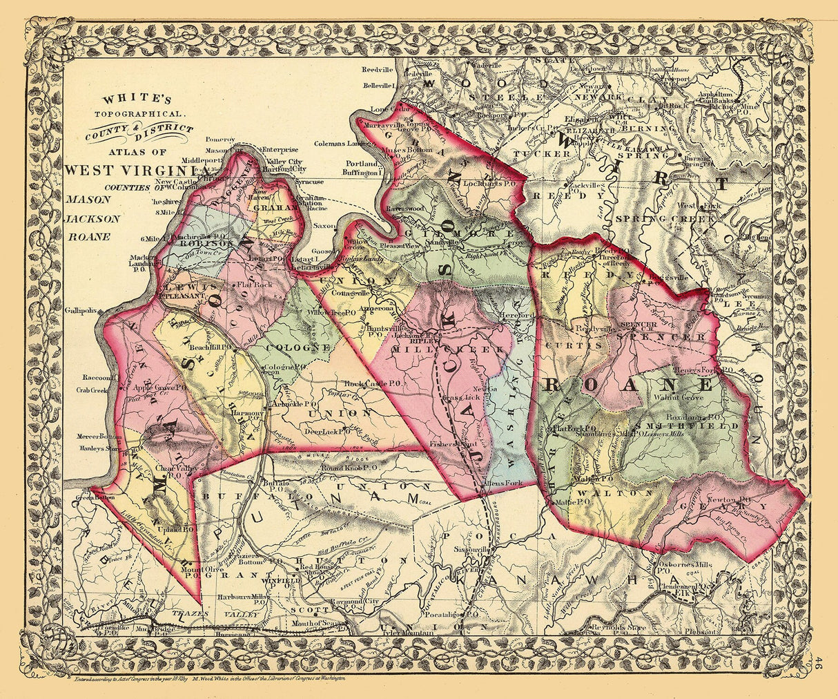 1873 Map of Mason Jackson and Roane County West Virginia