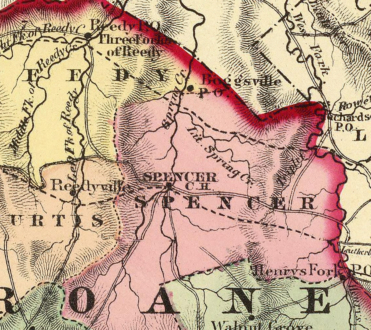 1873 Map of Mason Jackson and Roane County West Virginia