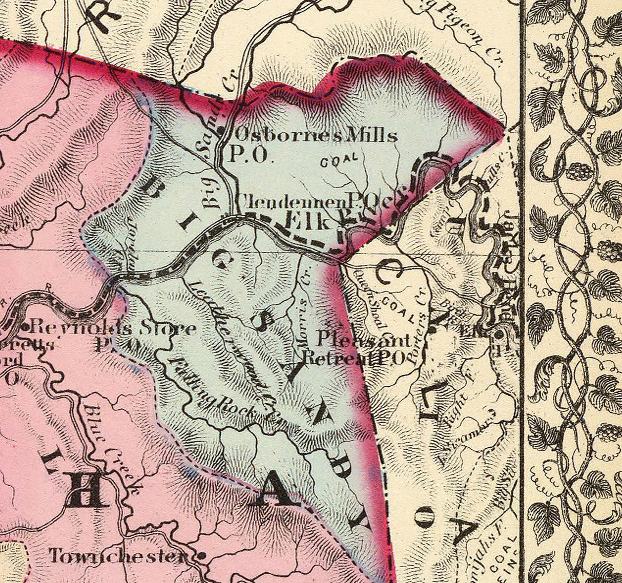 1873 Map of Putnam Kanawha and Boone County West Virginia