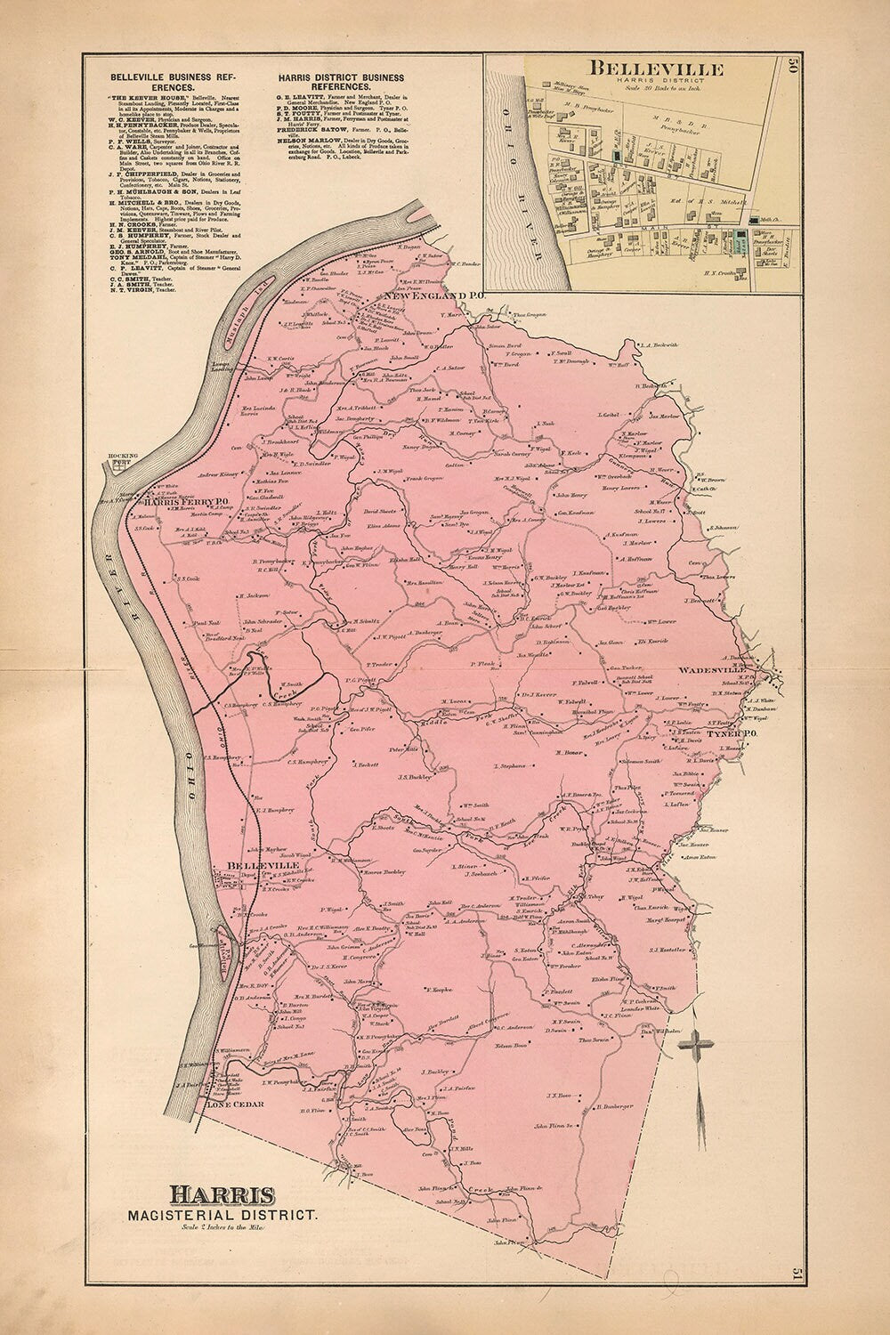 1886 Map of Harris District Wood County West Virginia