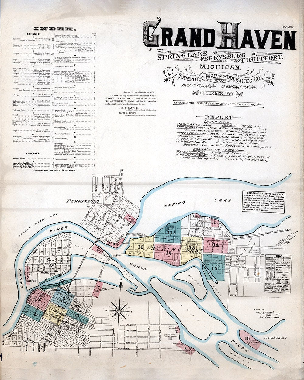1883 Town Map of Grand Haven Ottawa County Michigan