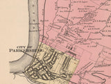 1886 Map of Parkersburg District Wood County West Virginia