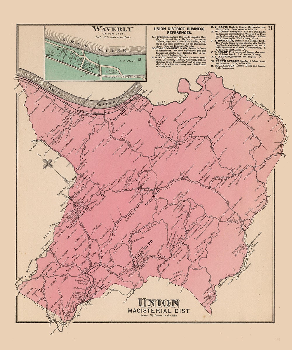 1886 Map of Union District Wood County West Virginia