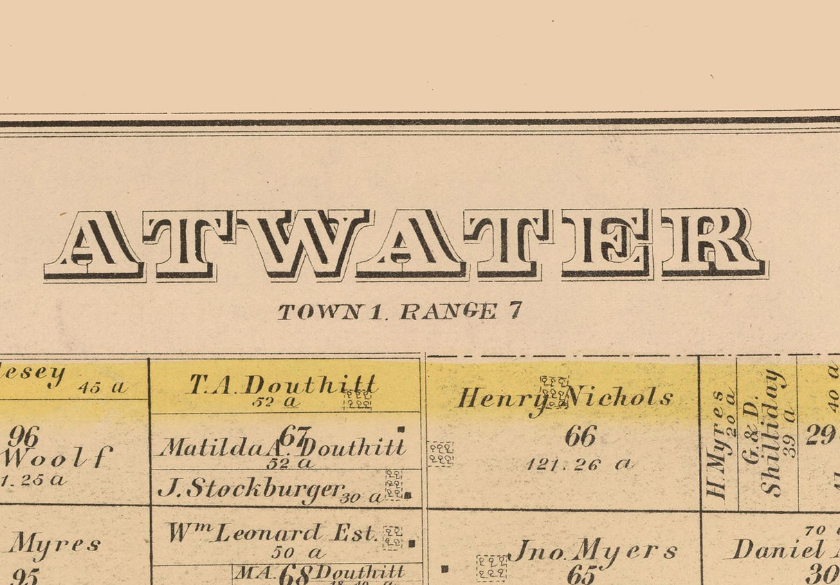 1874 Map of Atwater Township Portage County Ohio