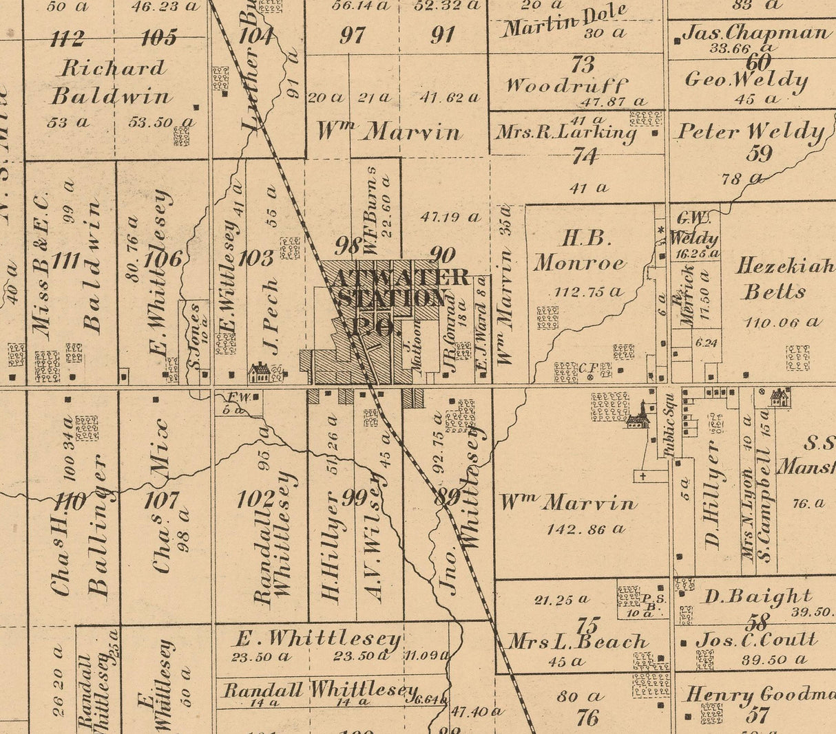 1874 Map of Atwater Township Portage County Ohio