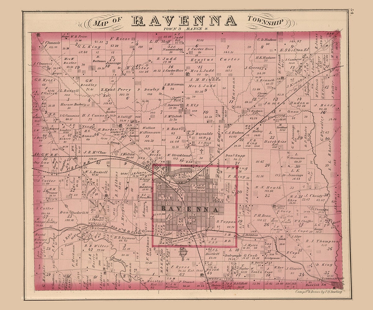 1874 Map of Ravenna Township Portage County Ohio