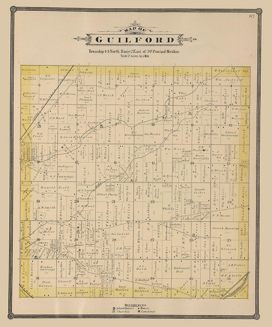 1886 Map of Guilford Township Winnebago County Illinois