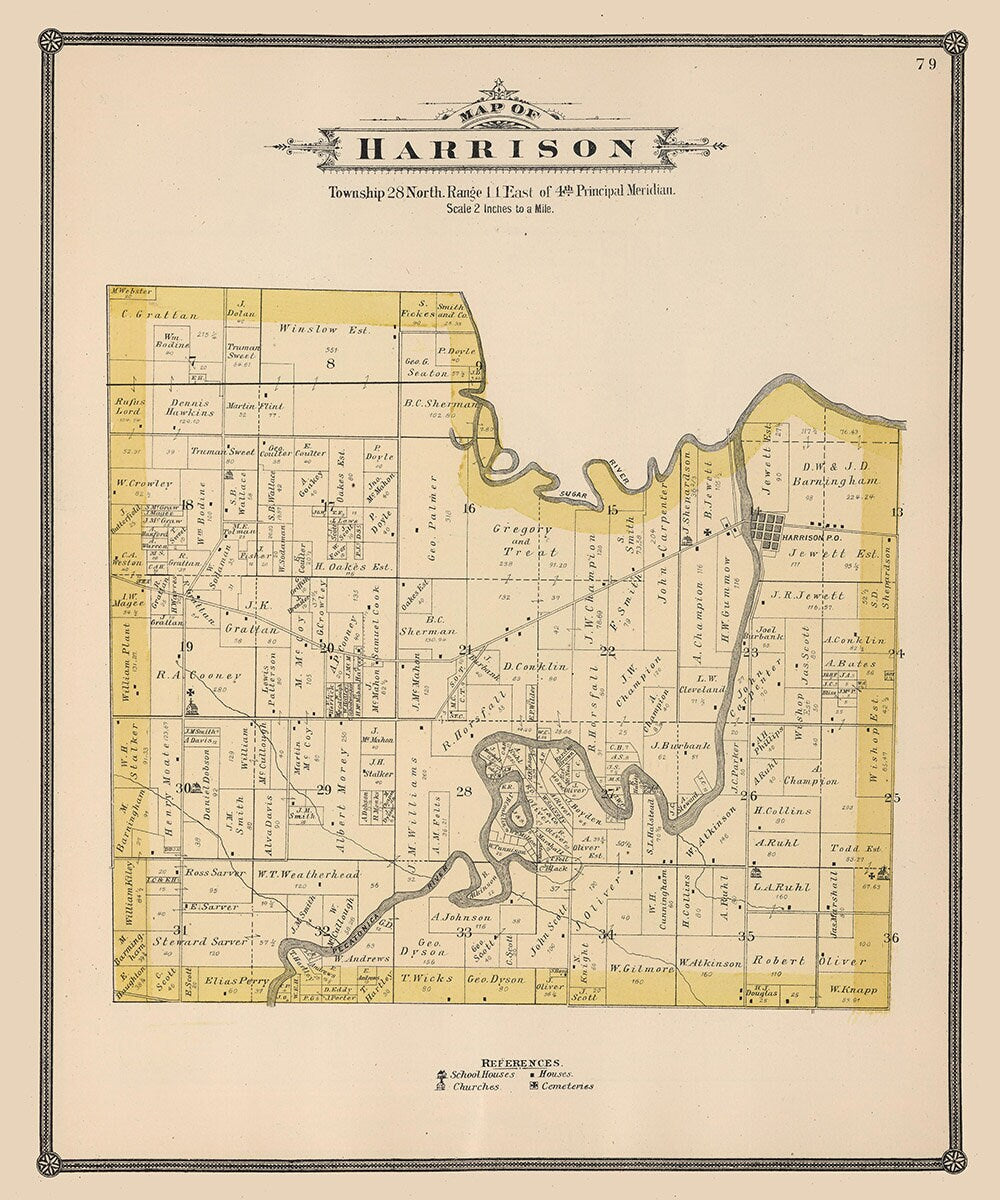 1886 Map of Harrison Township Winnebago County Illinois