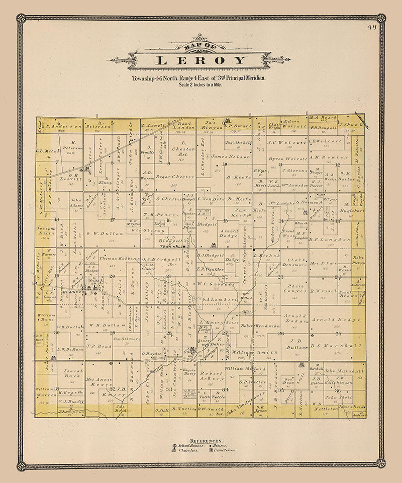 1886 Map of Leroy Township Boone County Illinois
