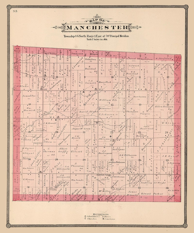 1886 Map of Manchester Township Boone County Illinois