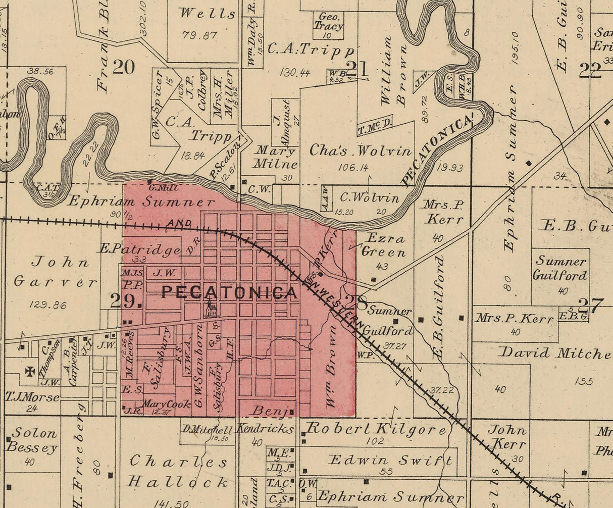 1886 Map of Pecatonica Township Winnebago County Illinois