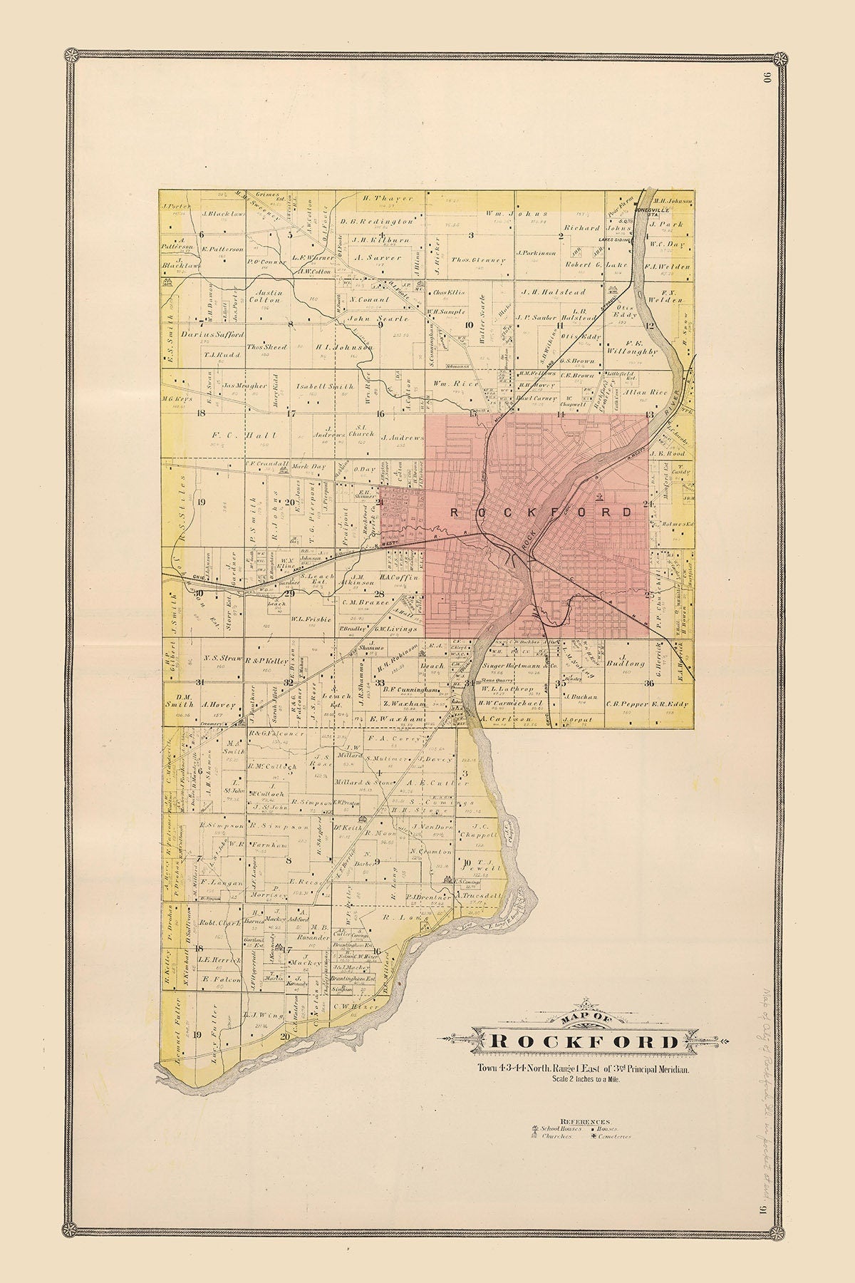 1886 Map of Rockford Township Winnebago County Illinois