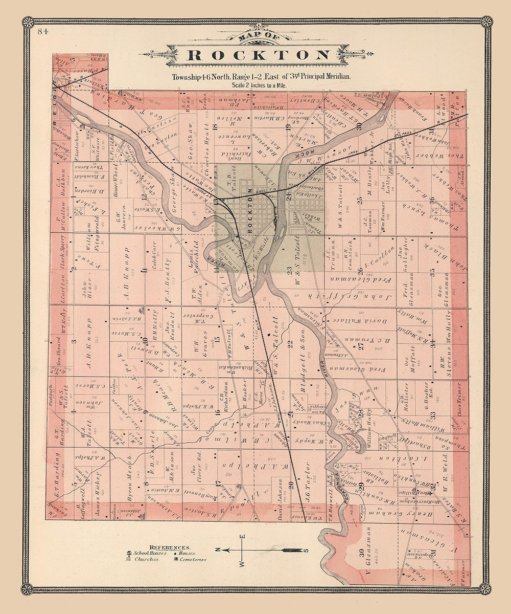1886 Map of Rockton Township Winnebago County Illinois