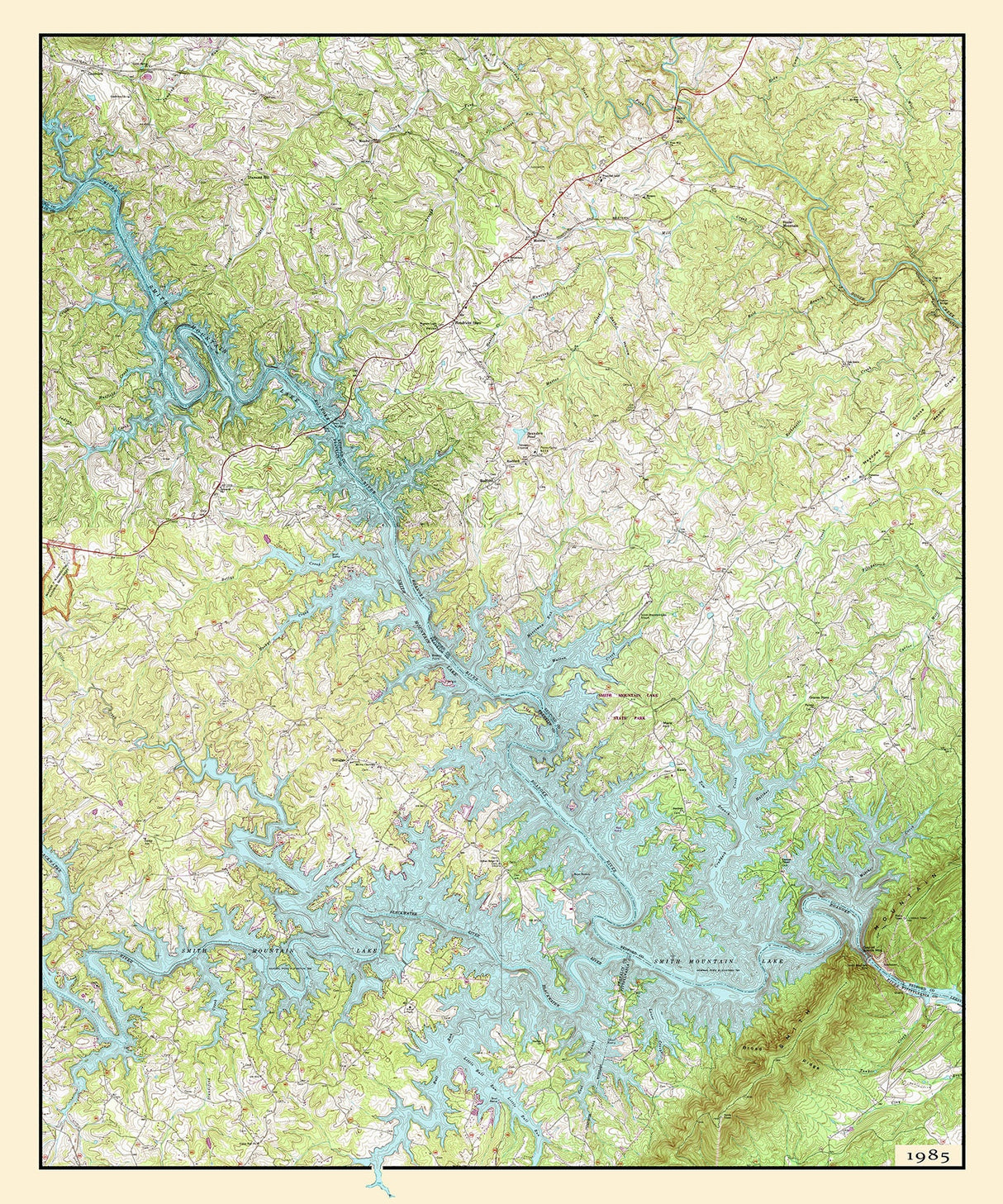 1985 Map of Smith Mountain Lake Virginia