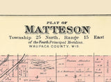 1889 Map of Matteson Township Waupaca County Wisconsin